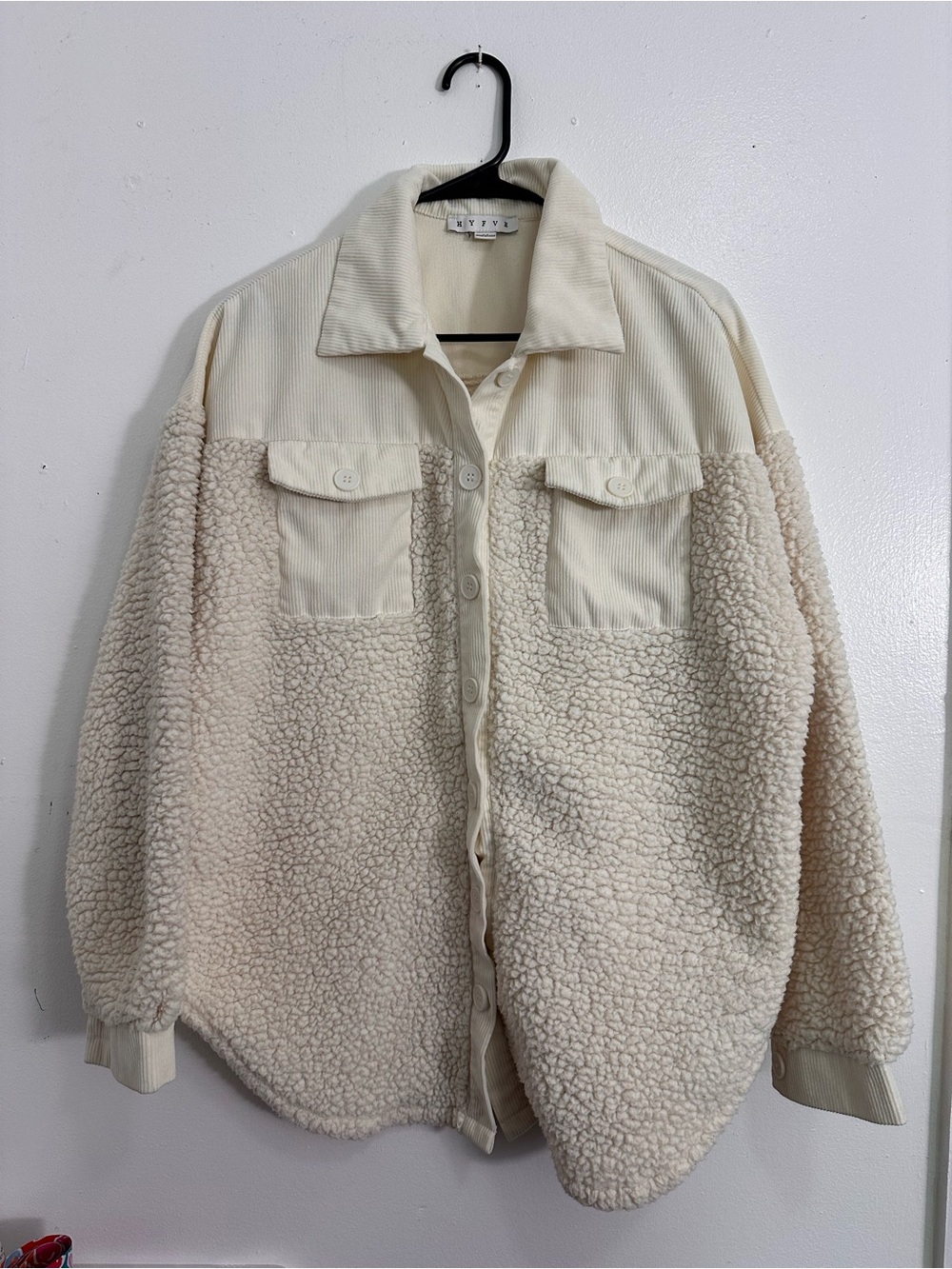 HYFVE Cream Teddy Button Up Sherpa Shacket Size M - Picture 2 of 6
